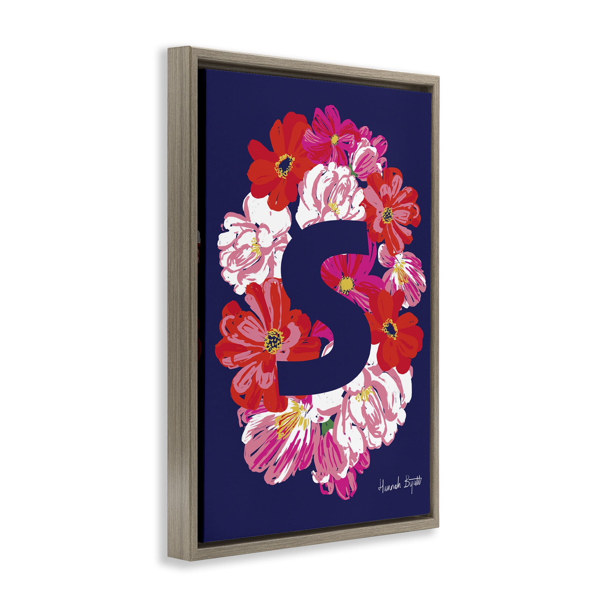 Stupell Industries Floral Bloom Letter S Botanical & Floral Painting Brown Floater Framed Art Print Wall Art, 21 x 31
