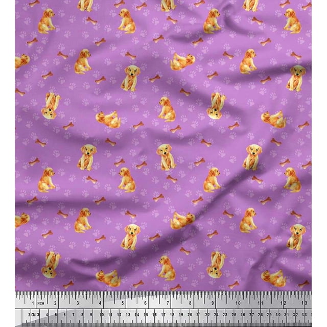 Soimoi Poly Georgette Fabric Paw,Bone & Puppy Dog Print Fabric by Yard 42 Inch Wide