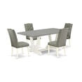 thumbnail image 2 of East West Furniture 5-Pc Kitchen Dining Room Set- 4 Dining Chairs with Smoke Linen Fabric Seat and Button Tufted Chair Back - Rectangular Table Top & Wooden Legs - Cement and Linen White Finish, 2 of 10
