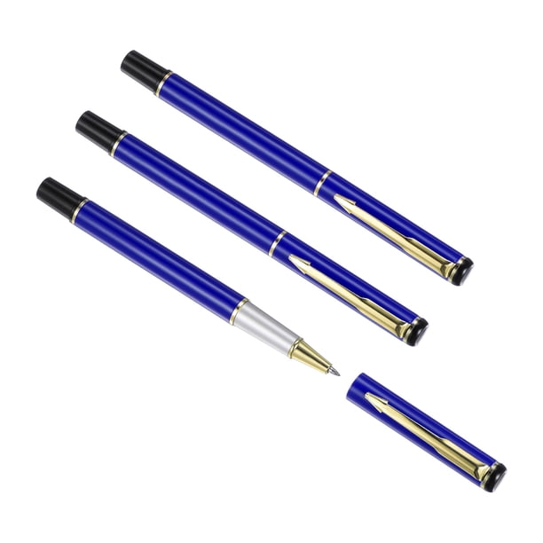 Uxcell 135mm Metal Ballpoint Pen Medium Point 1mm Black Ink Business Roller Ball Pens, Dark Blue Gold 3 Pack