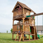 Backyard Discovery Highlander Cedar Wood Swing Set, Wave Slide, Three-Story Clubhouse
