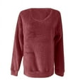 thumbnail image 3 of AherBiu Women's Tops Plus Size Pajamas Fleece Fuzzy Sweatshirts V Neck Long Sleeve Loungewear Shirts Tops, 3 of 3