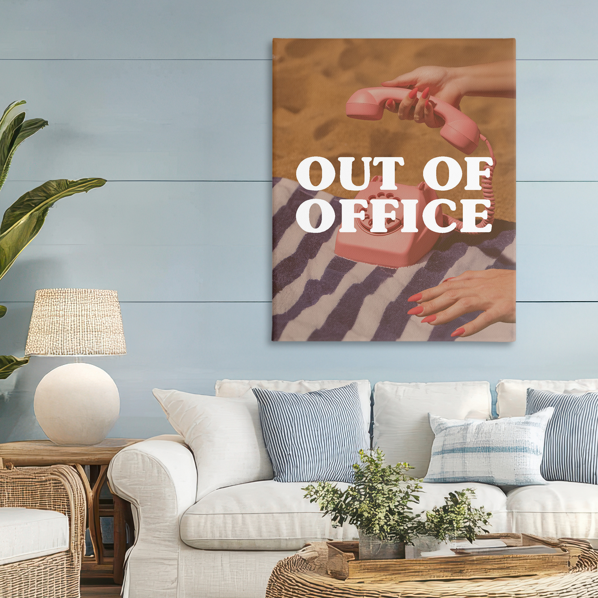 Out of Office Pink Phone Canvas Wall Art, design by Lil' Rue