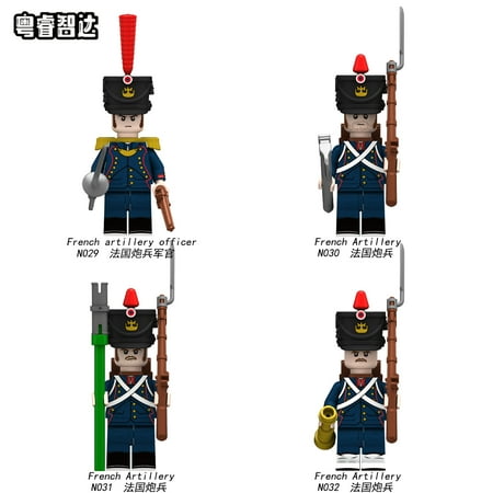 4PCS Napoleon Wars French Cavalry Artillery Soldiers Minifigures Historical Collection Building Block Action Figures Toys Set