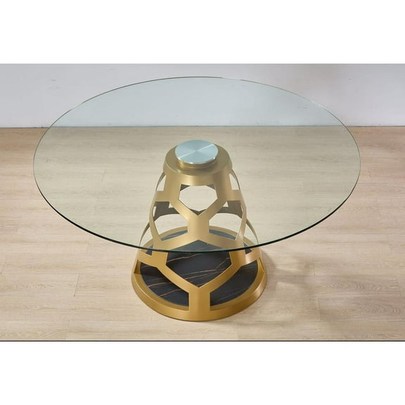 Creative Images Round Clear Glass Dining Table with Gold Base