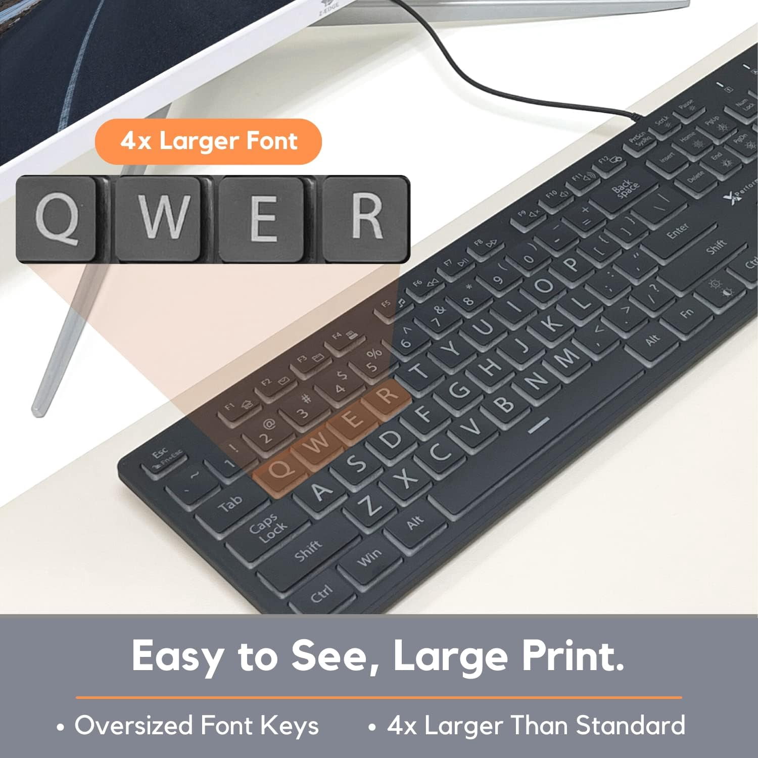 X9 Performance Large Print Keyboard and Mouse Combo - Easy to See Lighted Big Print Letters - USB Wired Backlit Keyboard and Mouse - Light Up Key Keyboard for Elderly, Low Vision, Visually Impaired