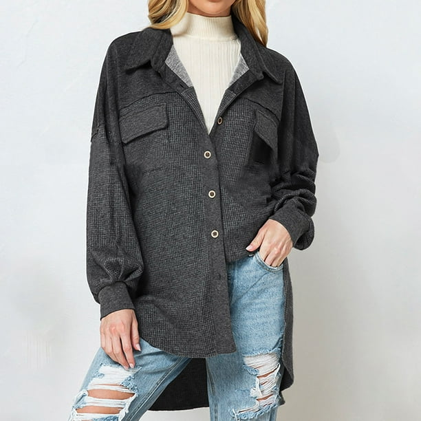 Pntutb moda mujer Casual Turndown Collar manga larga suelta sin capucha Denim prendas de vestir camiseta otoño blusa tops Pntutb Pntutb-6093