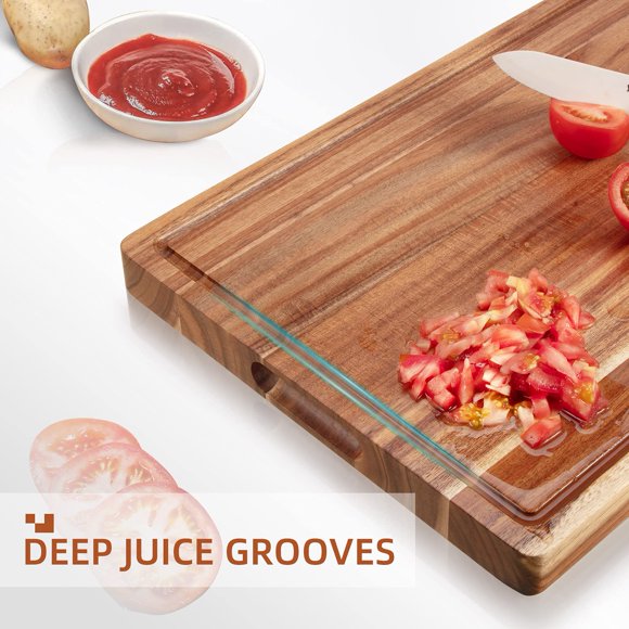 GloryStar 1.5 Inches Thick Butcher Block, Reversible Wooden Kitchen Block, Cheese Charcuterie Board, with Side Handles and Juice Grooves