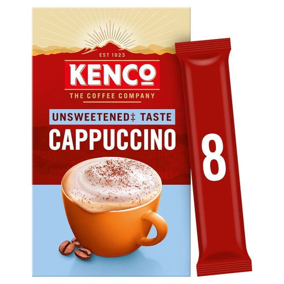 Kenco Unsweetened Taste Cappuccino 8 Sachets 88.8g, Imported from Britain
