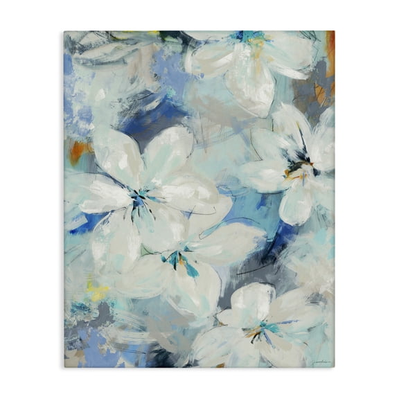 Stupell Industries Contemporary White Flowers Abstract Blue Detailing Canvas Art, 16 x 20, by Liz Jardine