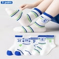thumbnail image 2 of JUNWELL 5 Pairs/Set Boys‘ And Girls‘ Blue & White Mesh Thin High Tube Socks With Letter Striped Design  Breathable  Elastic Cuffs  Summer And Spring Collection. Trendy Street Style For Te, 2 of 7