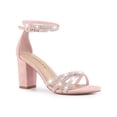 thumbnail image 1 of BLISSFUL STEP Women's Shoes Rhinestone Crisscross Strappy Block Heel Faux Suede Ankle Buckle Sandals Pink 11, 1 of 7