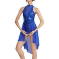 thumbnail image 2 of Kaerm Women's Adult Sequin Lyrical Dance Dress Mock Neck Sleeveless Mesh Skirted Leotard Dancewear Royal_Blue L, 2 of 7