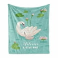 thumbnail image 1 of Saying Soft Flannel Fleece Throw Blanket, Welcome Little Typography Nursery Themed Baby Swan, Cozy Plush for Indoor and Outdoor Use, 60" x 80", Lime Green Pale Eggshell, by Ambesonne, 1 of 5