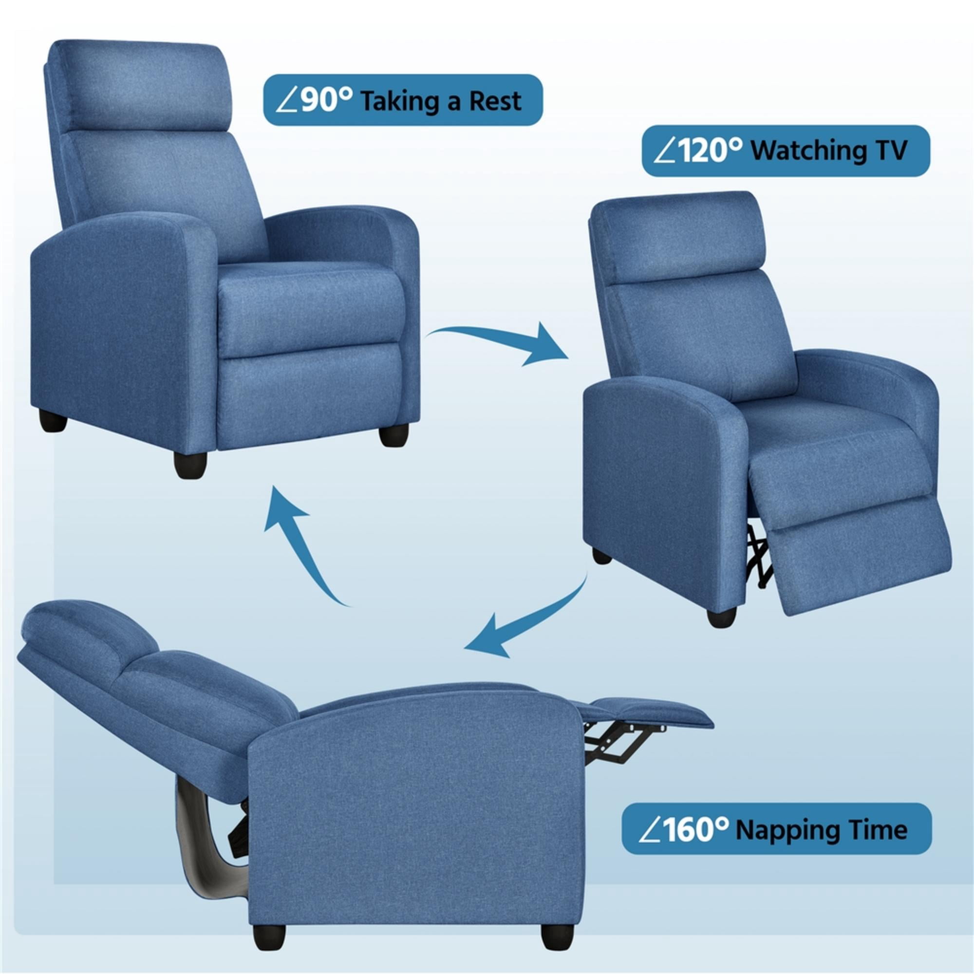 Alden Design Modern Adjustable Fabric Recliner with Footrest, Set of 2, Blue