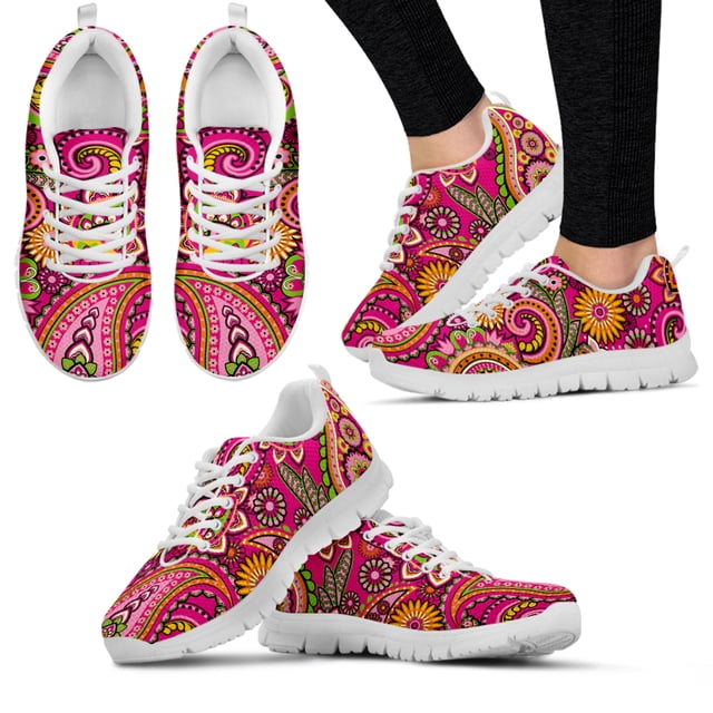 Zapatillas deportivas informales con estampado de flores de mandala bohemias para mujer, zapatos planos cómodos con cordones