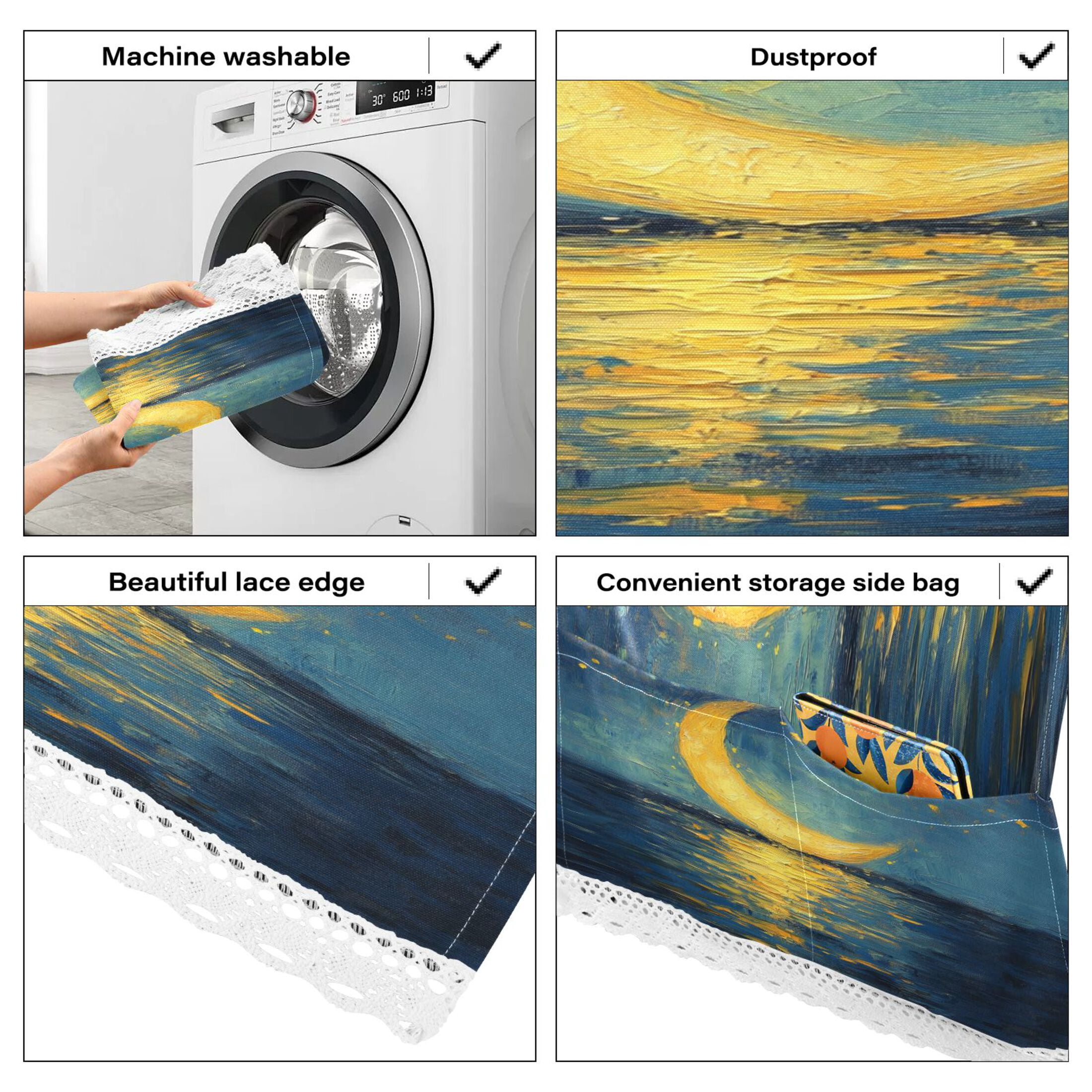 WOBOGO Moon Stars Oil Painting Pattern Washing Machine Cloth Dryer Refrigerator Top Cover Protective Non-Slip Mat For Kitchen Laundry