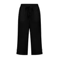 thumbnail image 5 of Capri Pants for Women Cropped Cotton Linen Pants Summer Casual Drawstring Capris Elastic Waist Capris with Pockets Black 3XL, 5 of 6