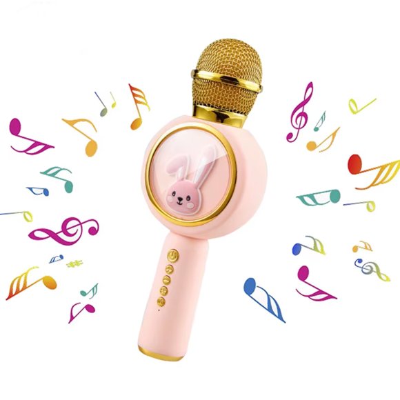 Cute Design Kids Wireless Microphone Speaker Combo with Karaoke Function, TWS Pairing, TF Card Support, Bluetooth 5.1, 4 Voice Changer Modes, One-Touch Accompaniment Switch, 5W 52mm Speaker, 800mAh