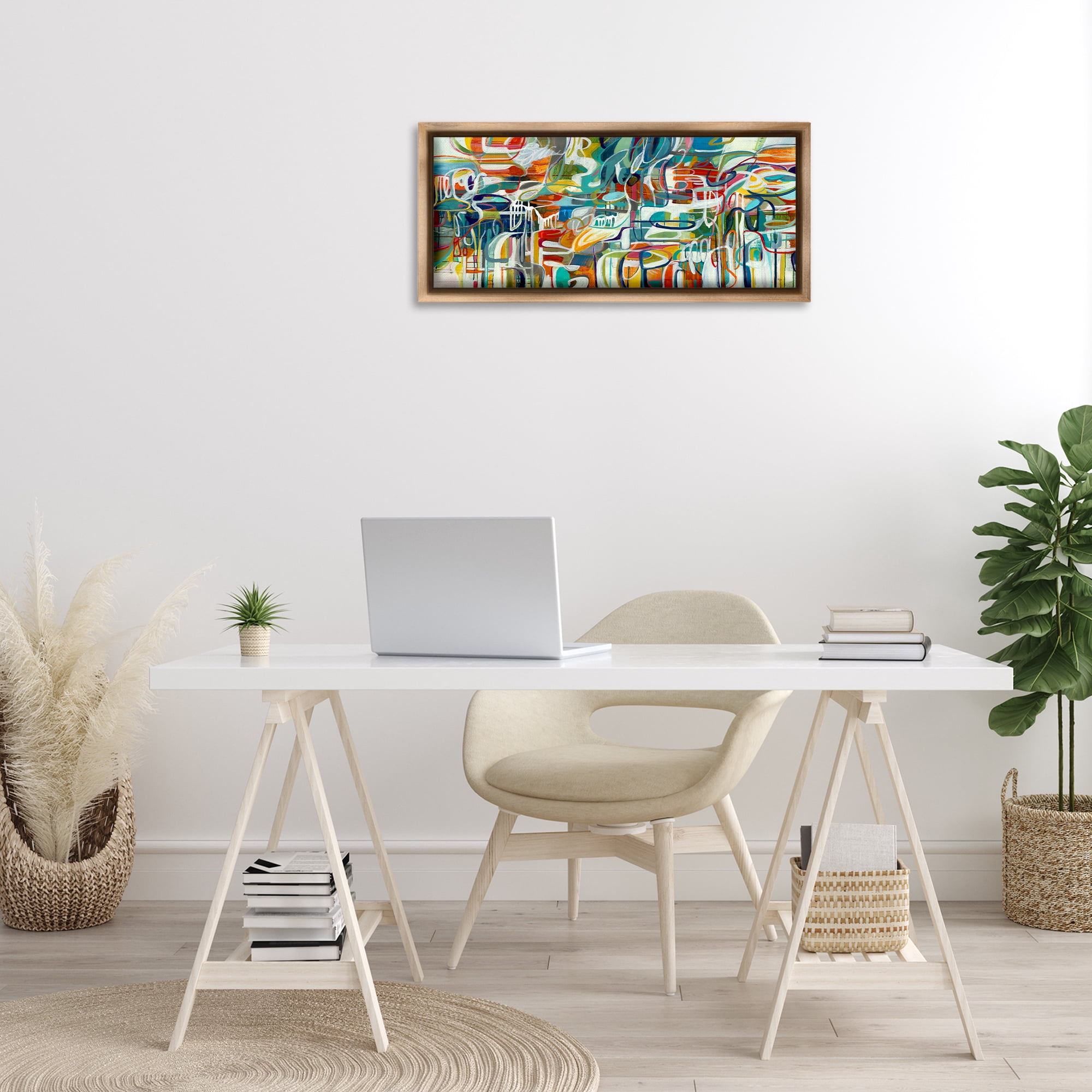 Stupell Industries Chaotic Doodle Shapes Abstract Painting Brown Floater Framed Canvas Art Print Wall Art, 31 x 14