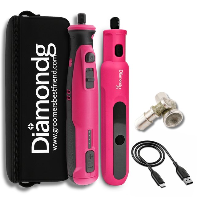 Lima de uñas para perros Diamondg inalámbrica, LED, silenciosa, rosa