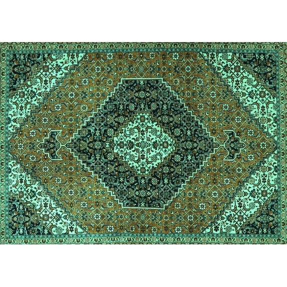 Ahgly Company Indoor Rectangle Persian Turquoise Blue Traditional Area Rugs, 2' x 5'