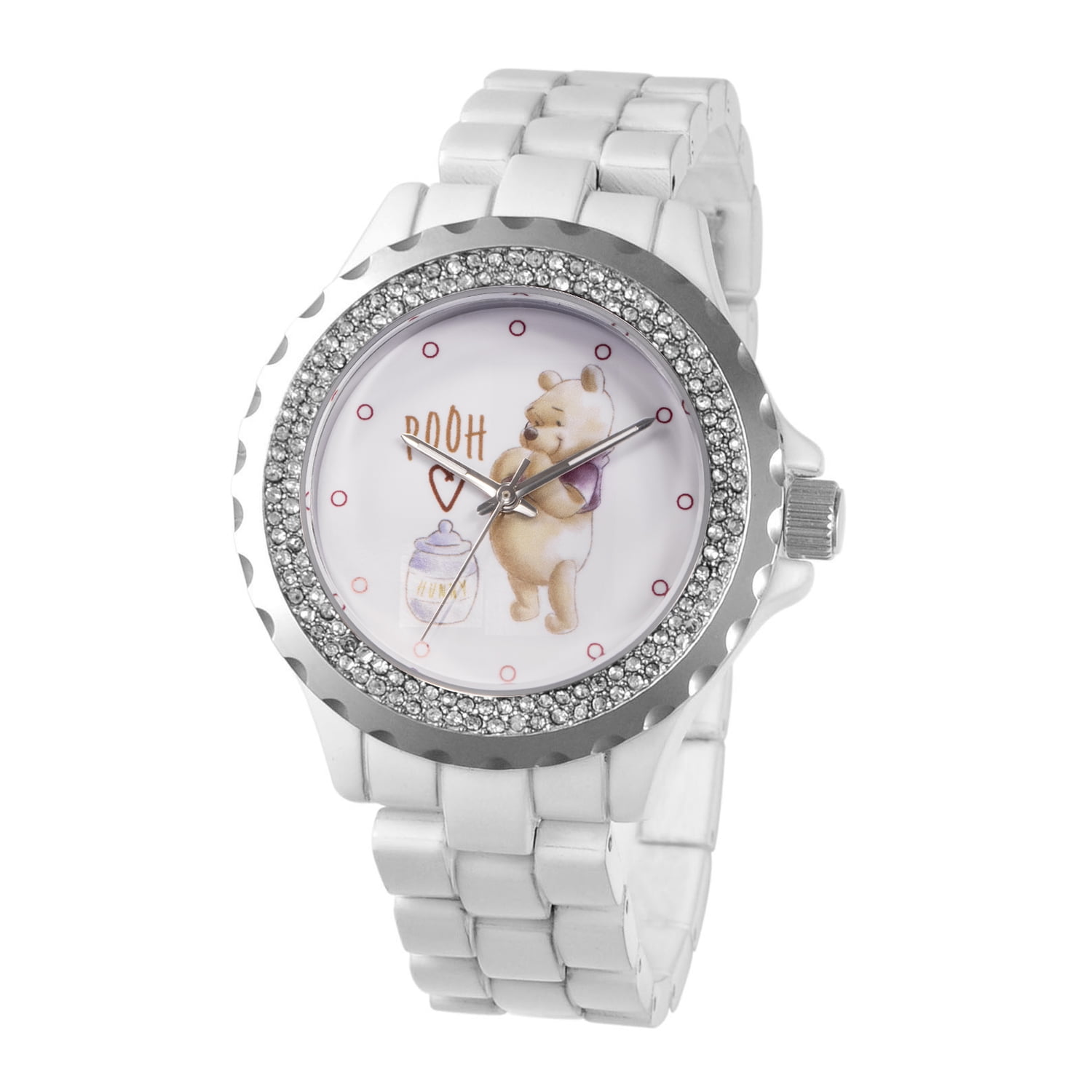 Disney Winnie the Pooh Women's White Enamel Sparkle Alloy Watch, 1-Pack