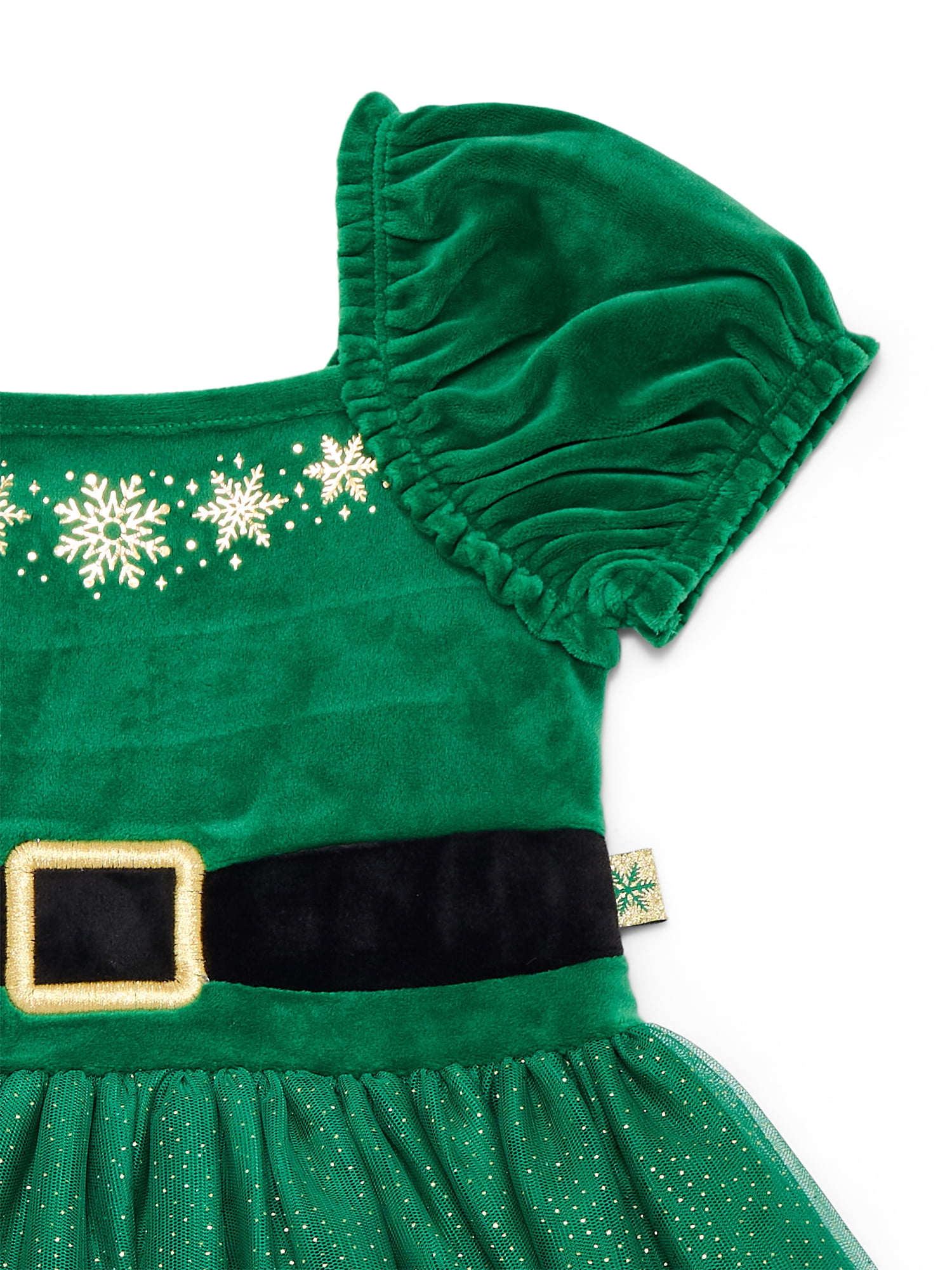 Holiday Time Toddler Girls Elf Velour Cosplay Dress with Puff Sleeves, Sizes 12M-5T