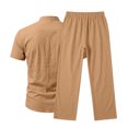 thumbnail image 6 of hotojiny Mens 2 Piece Outfits Casual Summer Vacation Beach Wear Classic Fit Button down Shirt with Straight Leg Pants Set(Yellow,X-Large), 6 of 7