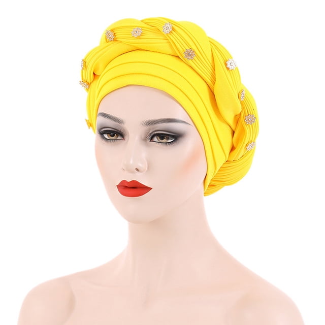 Fashion Women Beading Braid Hat Muslim Ruffle Cancer Wrap Cap Sleep Caps Satin Lined Hair Bonnets