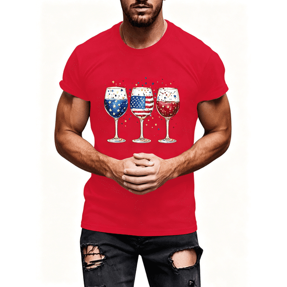 Atkumj Independence Day Tee Shirts for Men Fashion Short Sleeve Print Graphic Tee Casual Summer Round Neck Patriotic Tees for 4th of July Party S