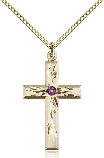 Bonyak Jewelry 18 Inch Hamilton Gold Plated Necklace w// 6mm Purple February Birth Month Stone Beads and Holy Spirit Charm