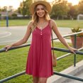 thumbnail image 2 of EANJE Women Summer Sleeveless Casual Sundress Loose Fit V Neck Button Front Short Dresses Spaghetti Strap Beach Mini Dress With Pockets Red XL, 2 of 5