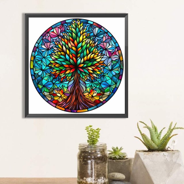 Cuadros Decorativos Pintura de diamante 5D DIY Taladro redondo completo Árbol de Navidad Vidrieras Arte para el hogar DQrwqpou embutido en tela