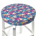 thumbnail image 3 of Logiee Skull blue leaf Print Stool Covers Round,Bar Stool Covers,Watedrproof Stool Slipcover with Elastic,Stool Cushion,Round Bar Stool Seat Covers for Bar Round Chair-12 inch, 3 of 7