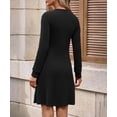 thumbnail image 2 of NJWS Women Long Sleeve V Neck Sweater Dress Knee Length A Line Ribbed Button Dresses Winter Fall Casual Wedding Guest Dress, 2 of 5