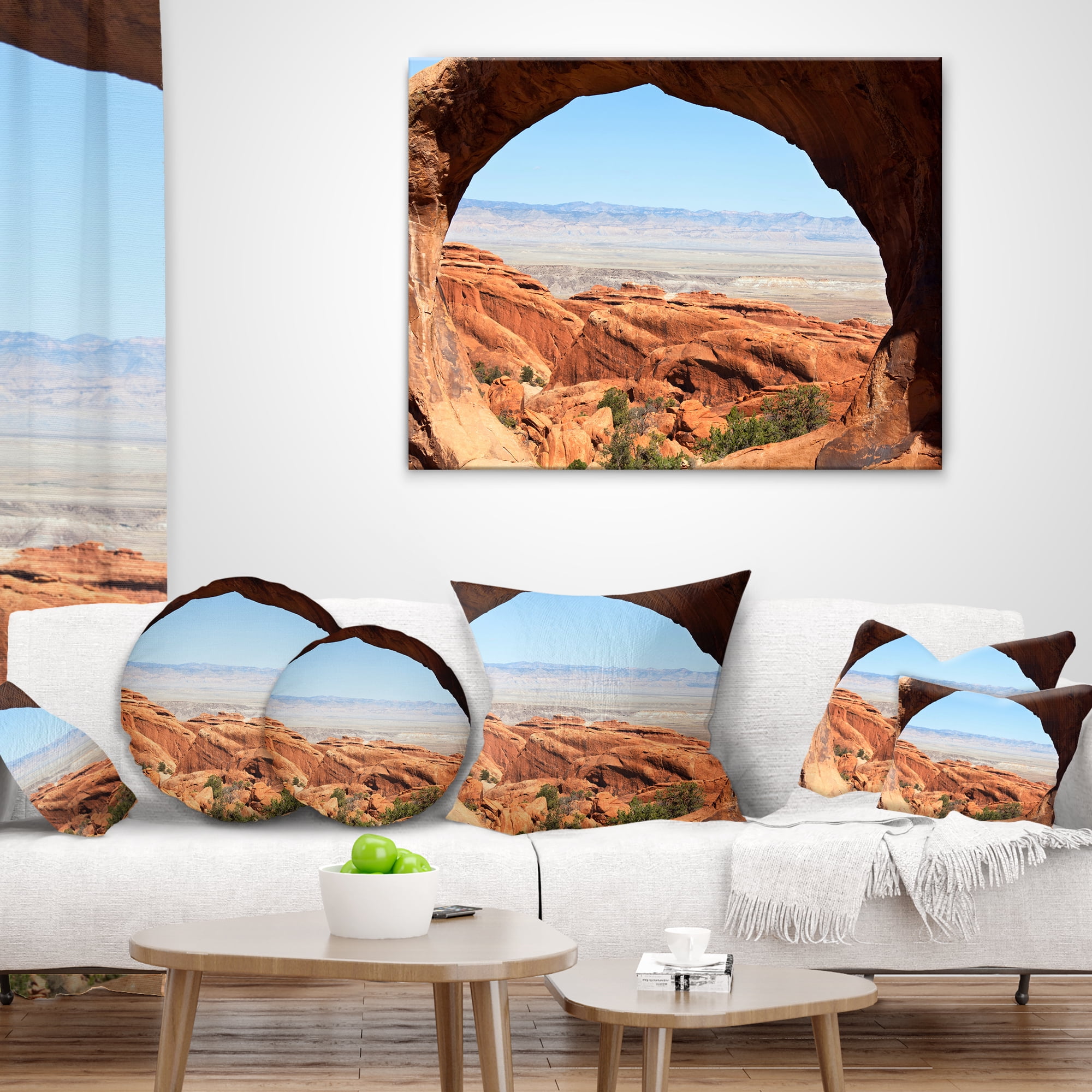 Designart Huge Arch into Rocky Terrains - Landscape Printed Throw Pillow - 18x18