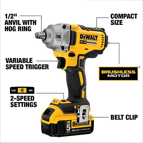 DEWALT 20V MAX XR Impact Wrench Kit Hog Ring Anvil 1 2 Inch
