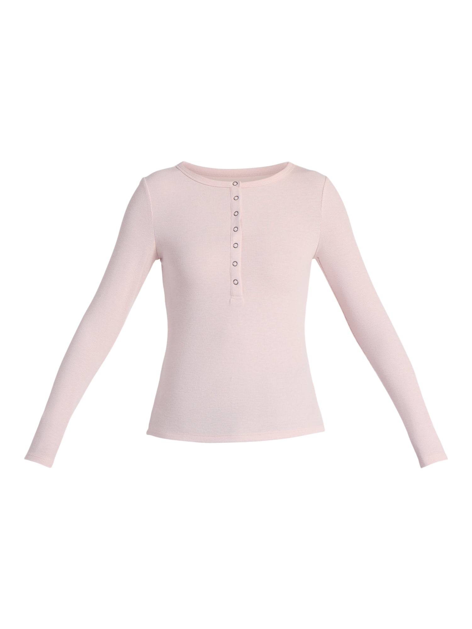 Time and Tru Women's Ribbed Henley Shirt with Long Sleeves, Sizes XS-XXXL