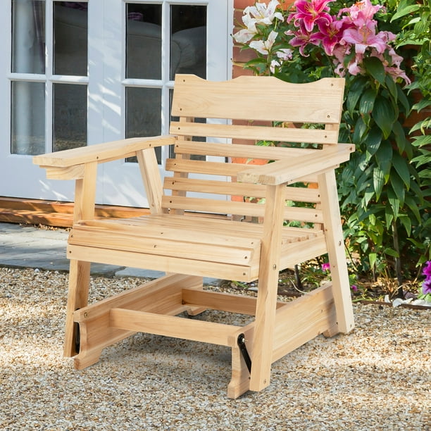 Costway Mecedora de Madera para Exteriores, Mecedora de Porche con Respaldo Alto, Reposabrazos Ensanchados, Asiento Curvo, Capacidad de Peso de 150 kg, Mecedora para Patio, Balcón, Natural
