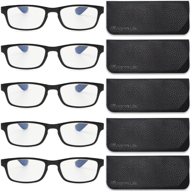 MAGMALIFE Lentes para Computadora y Lectura: Paquete de 5 Lentes con Tecnología Blue Light y Modernos Armazones en Color Negro, Gafas para Hombre y Mujer (Multicolor, 0.5, Dioptrías)