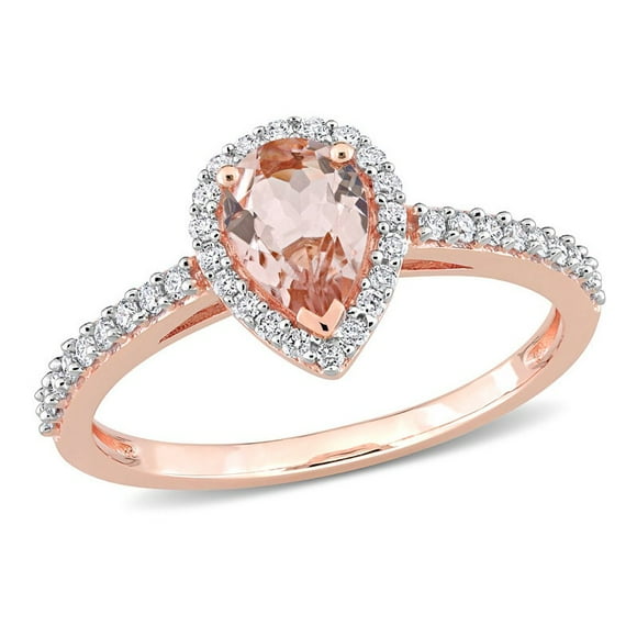 3/4 Carat (ctw) Morganite Pear-Cut Ring in 10K Rose Pink Gold with Diamonds