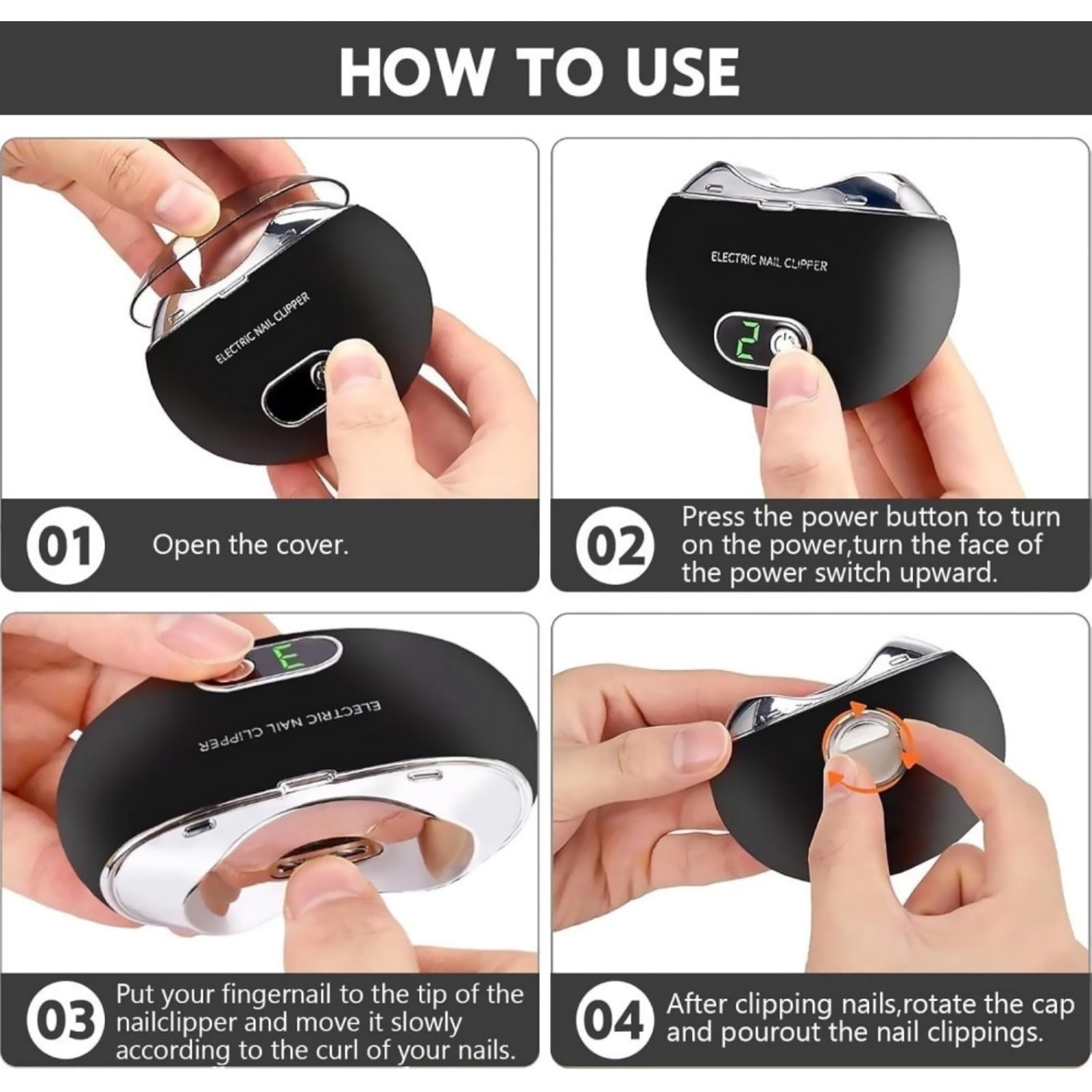 JIAHAOO Portable Electric Nail Clipper 5V Type-C Fast Charging Safety Hidden Blade For Baby Adult Elderly Nail Trimming