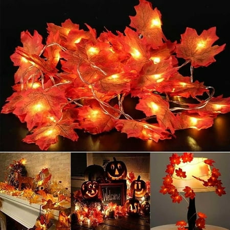 Fall Leaf Lights Christmas Decorations,Maple Leaf String Lights, 10/20/30/40/80 LED Battery Powered Harvest Fall Garlands String Light ()