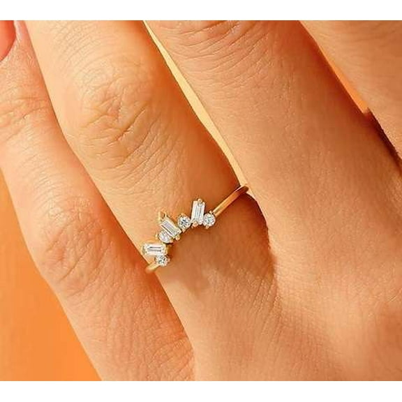 vylahjewellery 14K Rose Gold Minimal Curved Ring Baguette Cut 1.50 CT Moissanite Diamond Ring Beautiful Engagement Ring