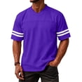 thumbnail image 2 of Laqbezok Men's V-Neck Varsity Stripe T-Shirt, Casual Short Sleeve Athletic Tee, Lightweight Breathable Jersey Style Top with Double Sleeve Stripes, 2 of 6