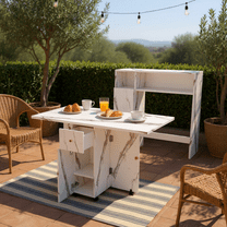 Homy Casa Outdoor Folding Conversation Table with Storage Cabinet, Space-Saving Patio Coffee Table