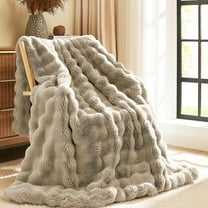 Faux Rabbit Fur Blanket: 50" x 60" Luxury Soft Fluffy Thick Fur Throw Blanket for Couch Bed Sofa - Cozy Plush Bubble Blankets for Winter: Warm Flannel Fleece Decorative Blanket(Castle Grey)