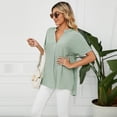 thumbnail image 2 of FJUCHAI Womens Shirts V Neck Short Sleeve Buttons Tops Tee Solid Color Blouse Loose Fit S-XXL, 2 of 10