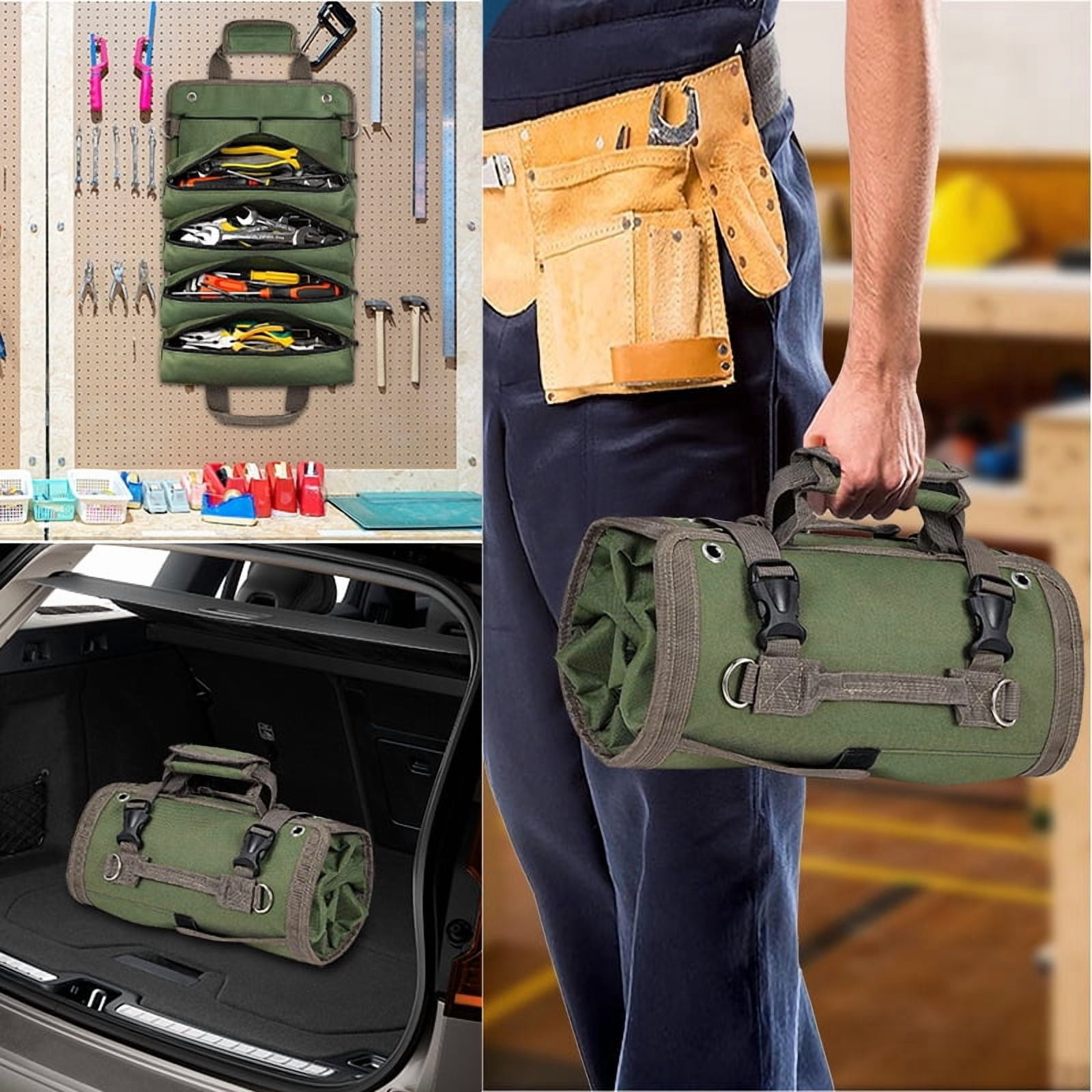Tool Bag Portable Organizer Three-layer Oxford Cloth Material Large Capacity Heavy Duty Waterproof Durable Tool Roll Bag with 2 Removable Zippered Pockets